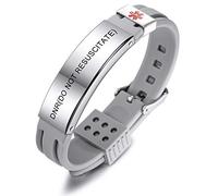 MOWOM Medical Braccialetto Personalizzato con Incisione in Silicone identificativo Regolabile per Uomo Donna Bambini in Acciaio Inossidabile Gomma- (Grigio DNR(Do Not Resuscitate))