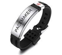 MOWOM Medical Braccialetto Personalizzato con Incisione in Silicone identificativo Regolabile per Uomo Donna Bambini in Acciaio Inossidabile Gomma- (Nero Pacemaker)
