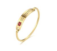 MOWOM Medical Identificazione del Nome del Braccialetto Polsino di Allarme Medico Inciso Personalizzato per Donna Ragazza Acciaio Inossidabile - (Oro Colore, 65 Millimetro Diametro)