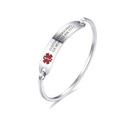MOWOM Medical Identificazione del Nome del Braccialetto Polsino di Allarme Medico Inciso Personalizzato per Donna Ragazza Acciaio Inossidabile - (Argento Colore, 65 Millimetro Diametro)