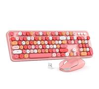 MOWUX - Set tastiera e mouse wireless multicolore, 2,4 G, Plug and Play, tastiera e mouse wireless per Windows, computer, desktop, PC, notebook (rosa colorato)