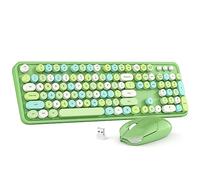 MOWUX - Set tastiera e mouse wireless multicolore, 2,4 G, Plug and Play, tastiera e mouse wireless per Windows, computer, desktop, PC, notebook (verde colorato)