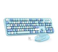 MOWUX - Set tastiera e mouse wireless per computer colorati, 2,4 G, Plug and Play, tastiera e mouse wireless per Windows, computer, desktop, PC, notebook, colore blu