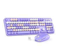 MOWUX - Set tastiera e mouse wireless per computer colorati, 2,4 G, Plug and Play, tastiera e mouse wireless per Windows, computer, desktop, PC, notebook (viola colorato)