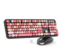 MOWUX Tastiera per computer cablata, con presa USB, stile retrò, rotonda, tastiera cablata, con supporto pieghevole, per laptop e PC da ufficio (nero colorato)