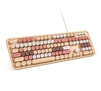 MOWUX Tastiera per computer cablata, Plug Play USB retrò rotonda macchina da scrivere, tastiera cablata full size con supporti pieghevoli per computer portatile e ufficio PC, tè al latte colorato