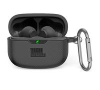 MOWYEOK Custodia in silicone compatibile con JBL Vibe Beam, portatile antigraffio e custodia in silicone antiurto, LED anteriore visibile, per alloggiamento JBL Vibe Beam, con moschettone - Nero