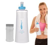 Moxeupon Bottiglia d'acqua filtrata pieghevole | Bottiglie d'acqua pieghevoli da 1 litro per viaggiare con filtro, bottiglia pieghevole portatile, bottiglia pieghevole per palestra, escursionismo,