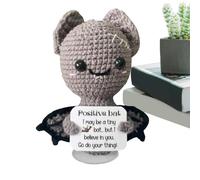 Moxeupon Pipistrello divertente con carta positiva, patate a vita positiva | animali maglia tasca abbraccio | decorazione di pipistrello lavorato a mano all'uncinetto per adulti,