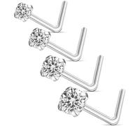 MOXYOY 4 piercing per naso, 20 g, 1,5 mm, 2 mm, 2,5 mm, 3 mm, a forma di L, in acciaio inox chirurgico 316L, gioielli per il naso, per donne e uomini, idea regalo
