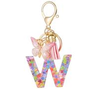 Moydolo Portachiavi Lettera con passanti per Donna, Portachiavi Estetico con Nappe Farfalla Rosa Lettera Portachiavi Fascino