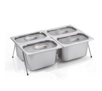 Moyeetings Vassoio Portacondimenti in Acciaio Inox con Sei Vaschette Incorporate E Coperchi in Policarbonato Trasparente per La Separazione Degli Ingredienti, 4 Scomparti 15cm + Supporto 16cm