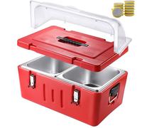 MOYIDUE Portavivande termico commerciale con pentole in acciaio inossidabile, contenitore per alimenti caldi e freddi di grande capacità per catering, consegne(2 inner basins + PC lid,15cm)