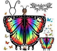 MOYKSRR 3 Pezzi Mantello Con Ali Di Farfalla, Mantello Ali Farfalle, Farfalla Capo per Bambini, Colorate Scialle Farfalla, Mantello a Farfalla Con Maschera per Carnevale Halloween Festa di Costume