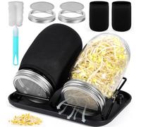 MOYKSRR Barattolo Germogliatore Set, Kit di Barattoli per Germogliamento di Semi, 2 1000ml Germogliatore in Vetro, 2 Coperture, 2 Supporti e 1 Vassoio, 2 Manicotti Oscuranti, 1 Spazzola