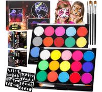 MOYKSRR Body Painting, Trucchi Neon, Trucco Bambini, 30 Colori Face Painting, Pittura Corpo con 40 Stampini e 4 Pennelli, Truccabimbi Kit, Corpo di Vernice Adatto Halloween Party,Fancy Dress,Cosplay