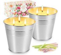 MOYKSRR Candele Citronella Esterno, 2 * 15oz Candela Citronella, 3 Stoppini Citronella Candele per Esterno con Cera di Soia Naturale e Oli di Citronella per Esterno Interno Giardino Campeggio Picnic