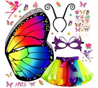 MOYKSRR Costume da Farfalla per Bambina, Costume Fata Bambina con Tutu Gonna, Costume da Farfalla,Maschera,Cerchietto,Tatuaggi, Costume da Farfalla per Halloween Carnevale Feste di Cosplay