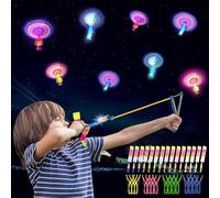 MOYKSRR Elicottero Volare con Fionda, 15 Pezzi LED Luminosa Flying Giocattoli, Slingshot Razzo per Bambini - Regali di Festa