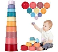 MOYKSRR Giocattoli Impilabili per Bambini, 10 Pz Tazza Impilabile, Giocattoli da Bagno per Bambini, Giochi Montessori, Giochi Spiaggia Bambini, Giochi ducativi per Bambini 0-3 Anni (Arcobaleno)
