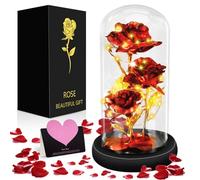 MOYKSRR La Bella e La Bestia Rosa, Rosa Eterna, Rosa per Sempre in Cupola di Vetro, Rosa Eterna con Base Pino Luci LED, Idee Regalo Fidanzata Donna Regali, Mamma, Anniversario Regali Decorazioni