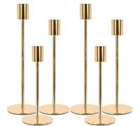 MOYKSRR Portacandele in Metallo, Candelabro Set di 6 Oro Portacandele Tre Diverse Dimensioni 22.3/27.2/32.1cm, per Candele Coniche da 2.2cm, Candeliere per Matrimoni, Compleanni, Natale, Cena a Lume