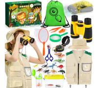 MOYKSRR Set di Giocattoli da Esploratore Esterno, Set Explorer Outdoor Giocattoli, Set di Esplorazione per Bambini con Gilet, Cappello, Binocolo, Bussola per Avventura Campeggio Escursionismo