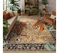 Moynesa Tiger 6x9 Rug, Washable Large Rugs for Living Room, Vintage Non Slip Boho Bedroom Area Rug, Ultra Thin Soft Indoor Floor Carpet for Dining Room Home Office, Camel