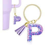 MOYOHIM Charm a forma di lettera per tazza Stanley, 1 pezzo, accessorio viola per bicchiere, per maniglia, ciondolo iniziale per ragazze e donne, Epossidico, Nessuna pietra preziosa