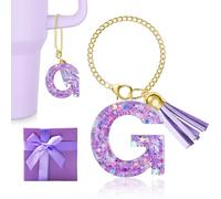 MOYOHIM Charm a forma di lettera per tazza Stanley, 1 pezzo, accessorio viola per bicchiere, per maniglia, ciondolo iniziale per ragazze e donne, Epossidico, Nessuna pietra preziosa