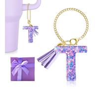 MOYOHIM Charm a forma di lettera per tazza Stanley, 1 pezzo, accessorio viola per bicchiere, per maniglia, ciondolo iniziale per ragazze e donne, Epossidico, Nessuna pietra preziosa