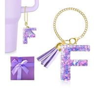 MOYOHIM Charm a forma di lettera per tazza Stanley, 1 pezzo, accessorio viola per bicchiere, per maniglia, ciondolo iniziale per ragazze e donne, Epossidico, Nessuna pietra preziosa