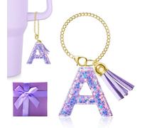 MOYOHIM Charm a forma di lettera per tazza Stanley, 1 pezzo, accessorio viola per bicchiere, per maniglia, ciondolo iniziale per ragazze e donne, Epossidico, Nessuna pietra preziosa