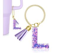 MOYOHIM Charm a forma di lettera per tazza Stanley, 1 pezzo, accessorio viola per bicchiere, per maniglia, ciondolo iniziale per ragazze e donne, Epossidico, Nessuna pietra preziosa