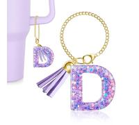 MOYOHIM Charm a forma di lettera per tazza Stanley, 1 pezzo, accessorio viola per bicchiere, per maniglia, ciondolo iniziale per ragazze e donne, Epossidico, Nessuna pietra preziosa