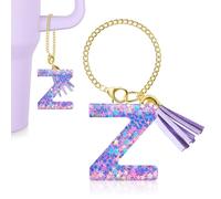 MOYOHIM Charm a forma di lettera per tazza Stanley, 1 pezzo, accessorio viola per bicchiere, per maniglia, ciondolo iniziale per ragazze e donne, Epossidico, Nessuna pietra preziosa