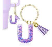 MOYOHIM Charm a forma di lettera per tazza Stanley, 1 pezzo, accessorio viola per bicchiere, per maniglia, ciondolo iniziale per ragazze e donne, Epossidico, Nessuna pietra preziosa