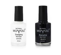 Moyou - Set di 2 smalti per stamping unghie, colore: bianco e nero Bianco e nero, per creazioni con la nail art.