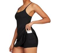moytarcp The Ultimate Tummy Control Backless Active Dress with Shorts, Elastic Soft Backless Dress Suitable for Fitness, Yoga (Black,L)