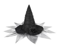 Moyubath Cappello da strega di Halloween, cappelli da strega increspati per le donne con velo e cappelli da mago rosa accessori per costumi di Halloween