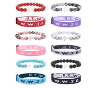 MOZAKA WWJD, 12 braccialetti in corda intrecciata con ciondolo a forma di croce, braccialetto elasticizzato per donne e uomini, idea regalo per gioielli religiosi, Grande, Pietra, Nessuna pietra