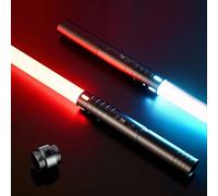 MOZC Spada Laser, Spade Laser Bambino con 15 Colori, Lightsaber Duello per 4 modalità Suoni, Spada Laser Ricaricabile USBC con Manico Metallico, Spade Laser per Halloween, Regalo di Natale (Nero 2PC)