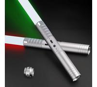 MOZC Spada Laser, Spade Laser Bambino con 15 Colori, Lightsaber Duello per 4 modalità Suoni, Spada Laser Ricaricabile USBC con Manico Metallico (Plateado 2PC)