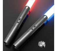 MOZC Spada Laser, Spade Laser Bambino con 15 Colori, Lightsaber Duello per 4 modalità Suoni, Spada Laser Ricaricabile USBC con Manico Metallico (Gris Oscuro 2PC)