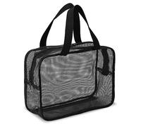 Mozeat Lens Borsa da doccia in rete nera, portatile, organizer per articoli da toeletta, per palestra, viaggi, campeggio, università, dormitorio, bagno
