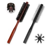 MOZEAT LENS Piccola spazzola rotonda per capelli, diametro 3 cm, spazzola arrotolabile con manico in legno, spazzola rotonda per asciugare con capelli con setole di cinghiale