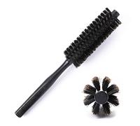 Mozeat Lens Spazzola per capelli rotonda con setole di cinghiale, spazzola per capelli corti e sottili, per barba e barba, manico in legno naturale, dimensioni da viaggio, 21 cm, nero