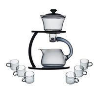 MOZEO Set di teiera in vetro semi automatica con rotazione a goccia con infusore, set da tè Lazy Kungfu resistente al calore (set grigio)