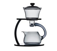 MOZEO Set di teiera in vetro semi automatica con rotazione a goccia con infusore, set da tè Lazy Kungfu resistente al calore (grigio)