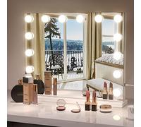 Moziel 50x42cm Specchio da Trucco con Luci, Hollywood da Tavolo o da Parete con Lampadine a 14 Led Tre Colori di Luce e Funzione di Luminosità Regolabile